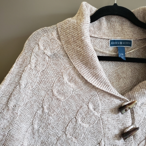 Karen Scott Sweater Poncho Cable Knit Sweater Fringe LG XL - Picture 4 of 14